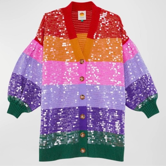 Farm Rio Rainbow ColorblockSequin Stripe Embroidered Cardigan size XS
